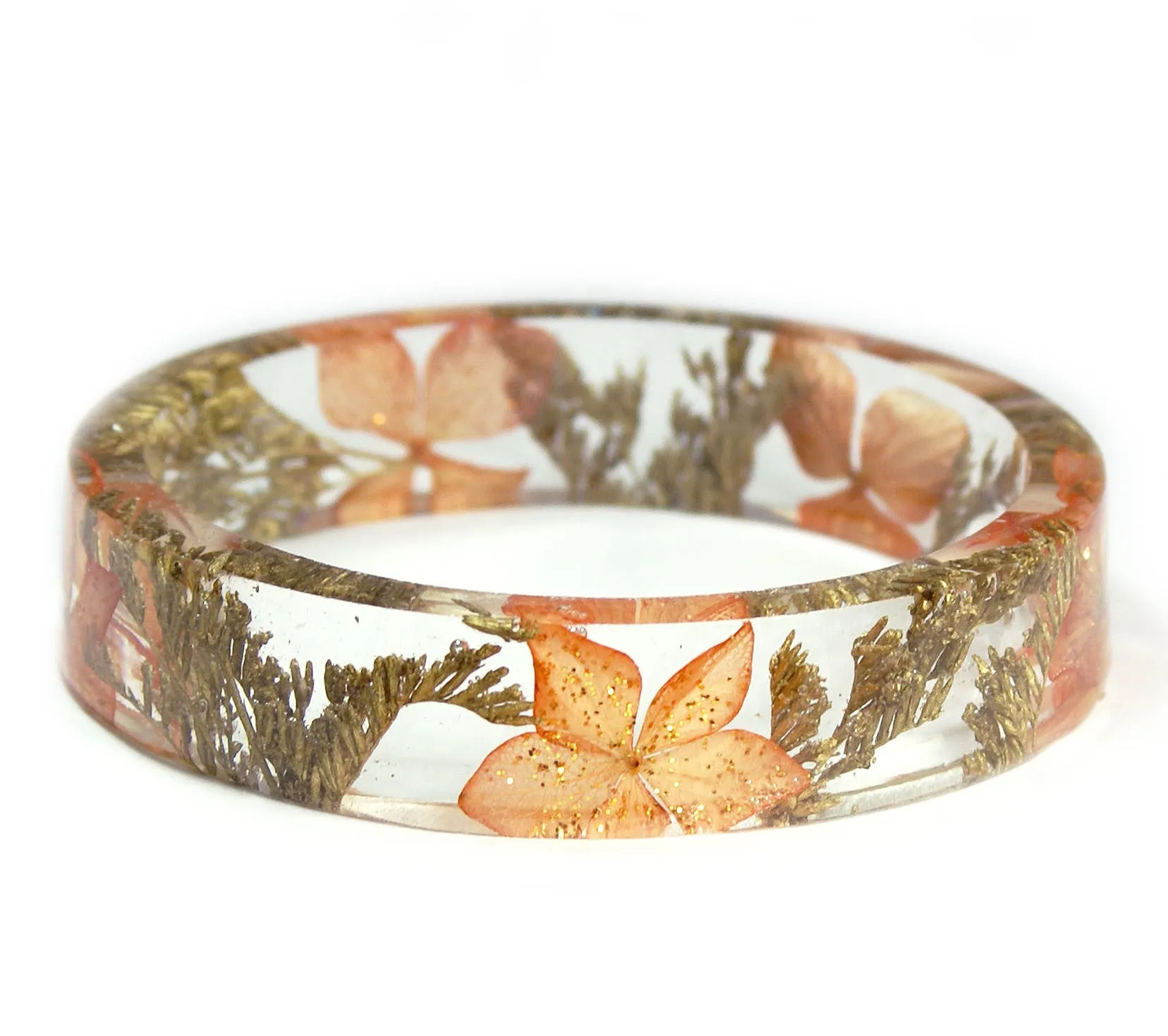 Peach and Gold Flowers Resin Bracelet