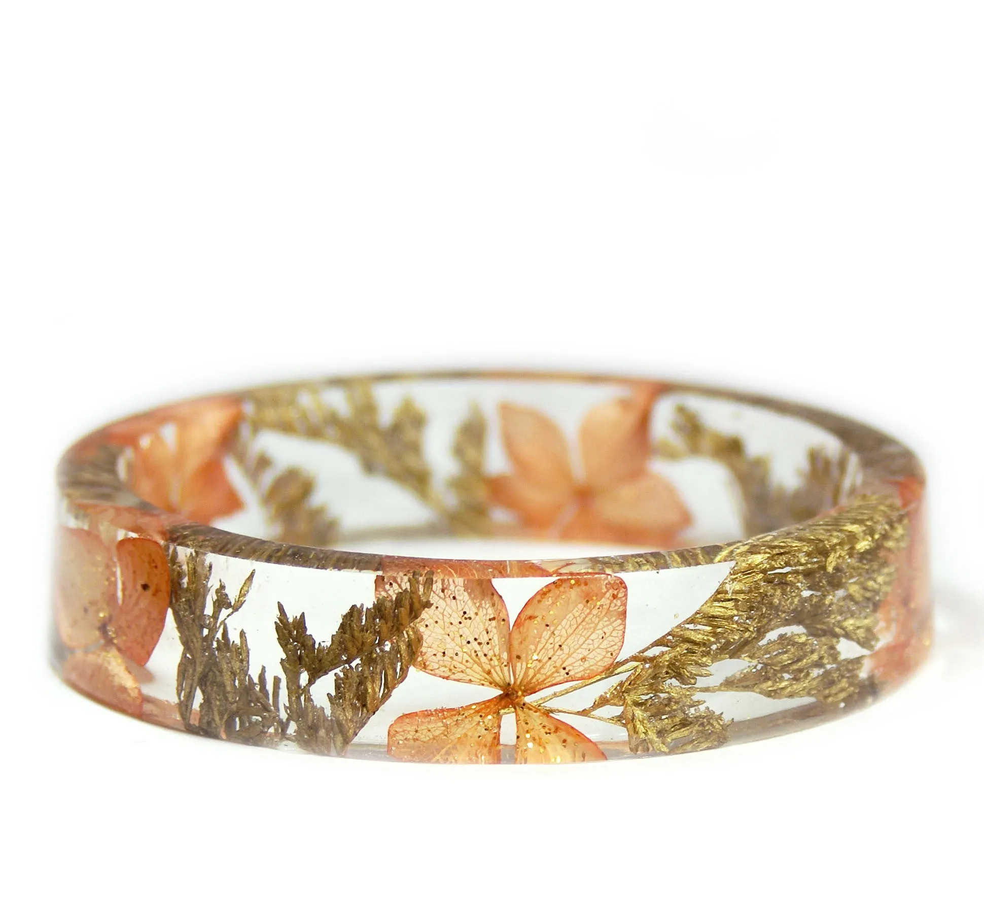 Peach and Gold Flowers Resin Bracelet