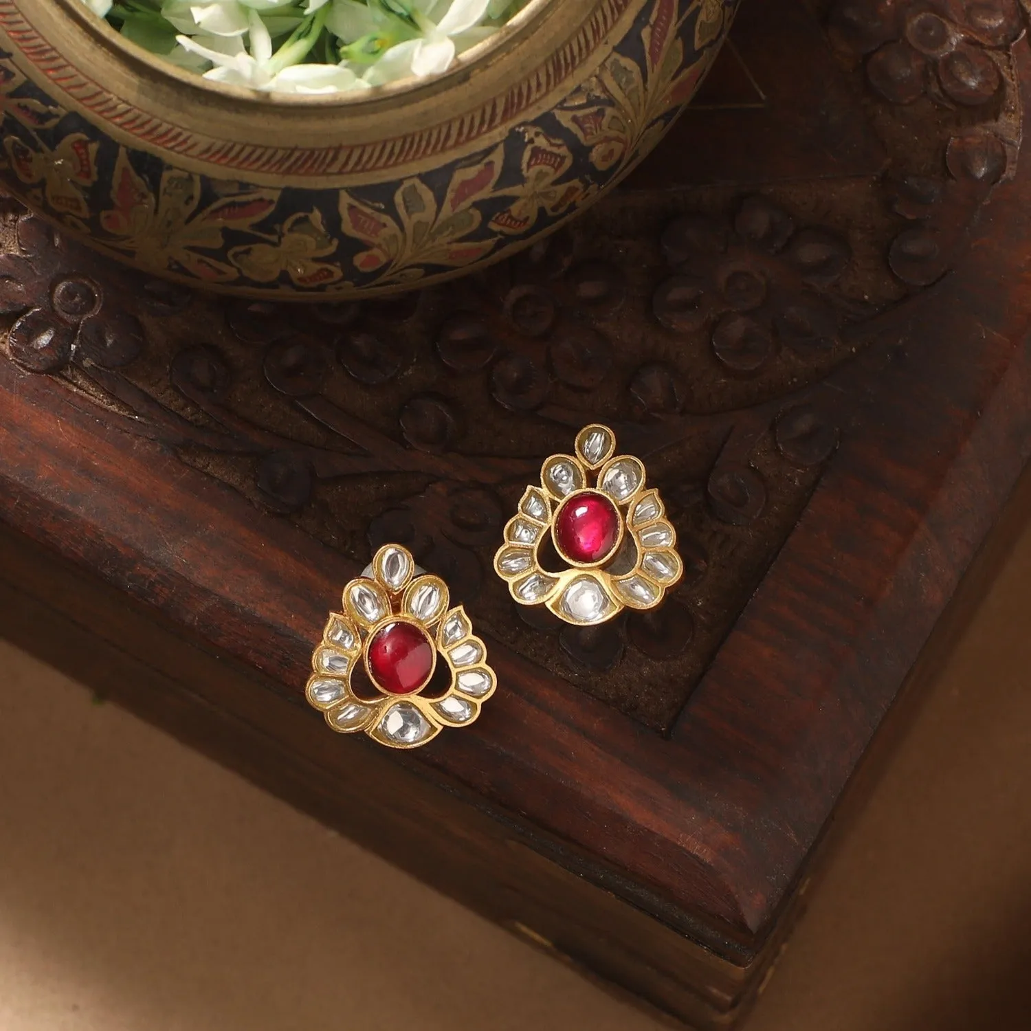 Phullati Jadau Silver Stud Earrings