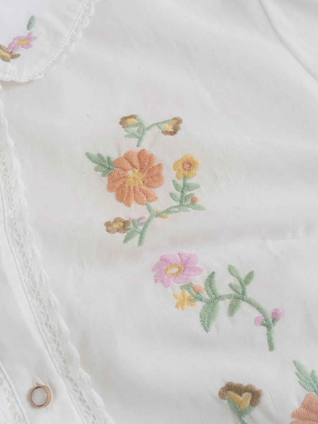 Plus Size Emmy Floral Embroidery Button Front Shirt