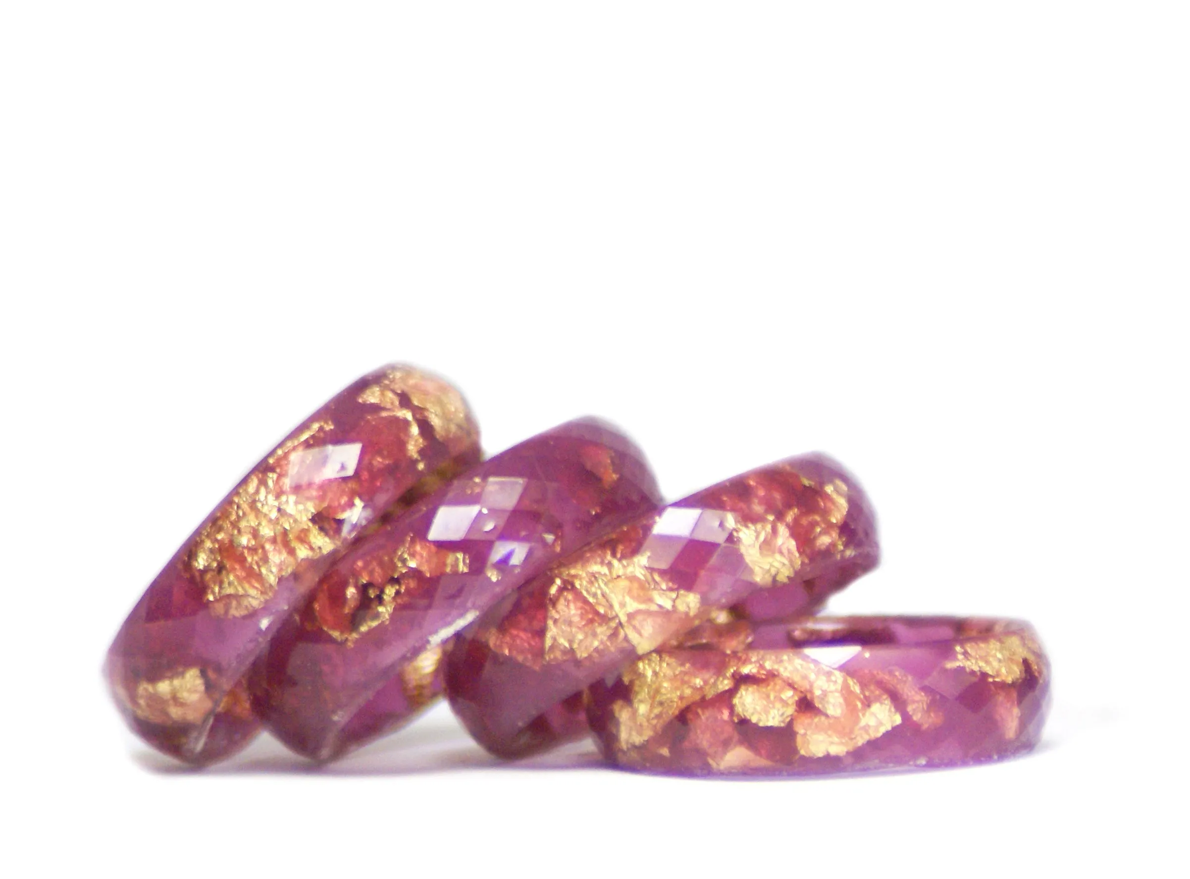 Raspberry and Gold Flake Resin Ring, Size 5-9