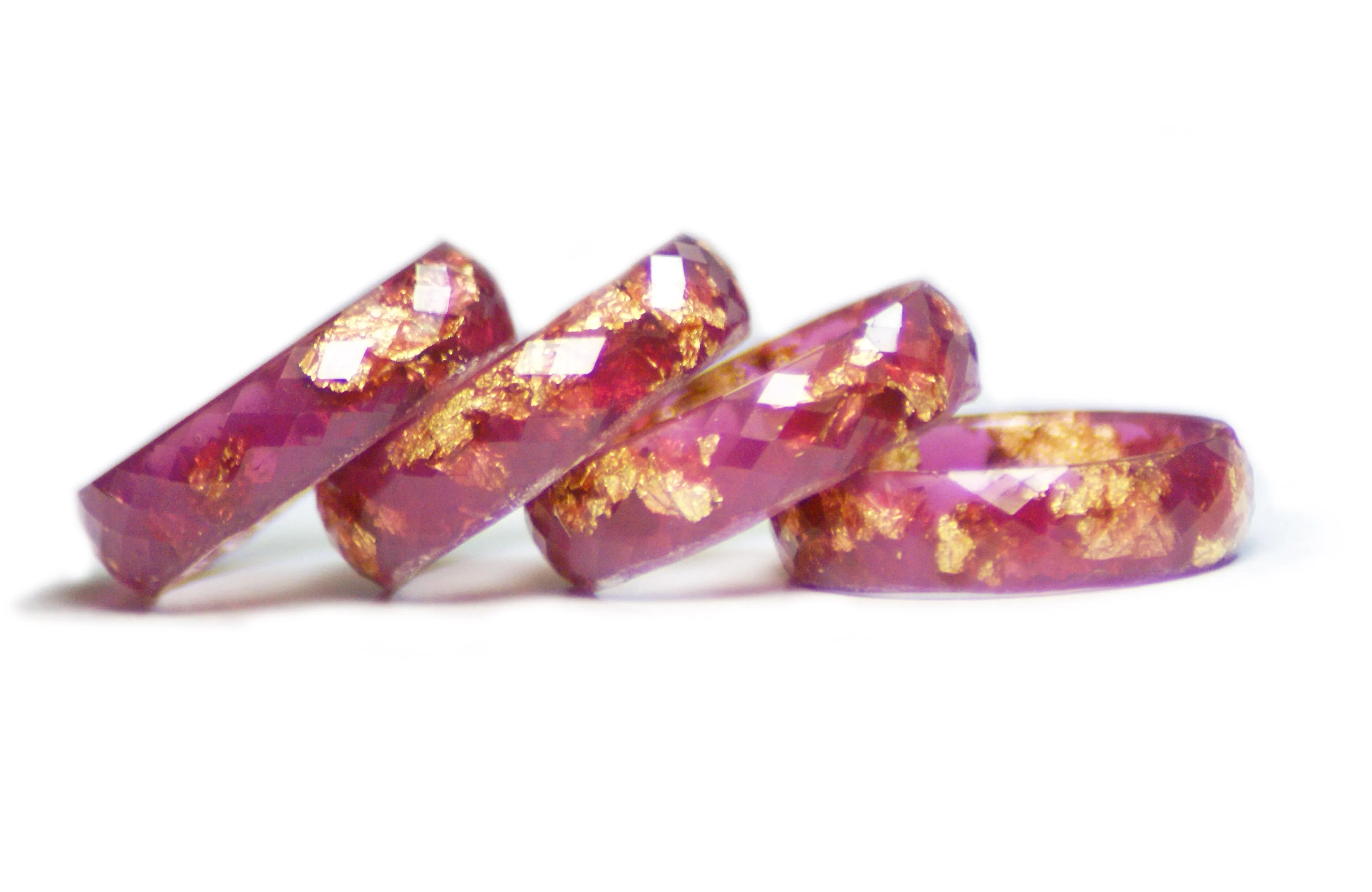 Raspberry and Gold Flake Resin Ring, Size 5-9