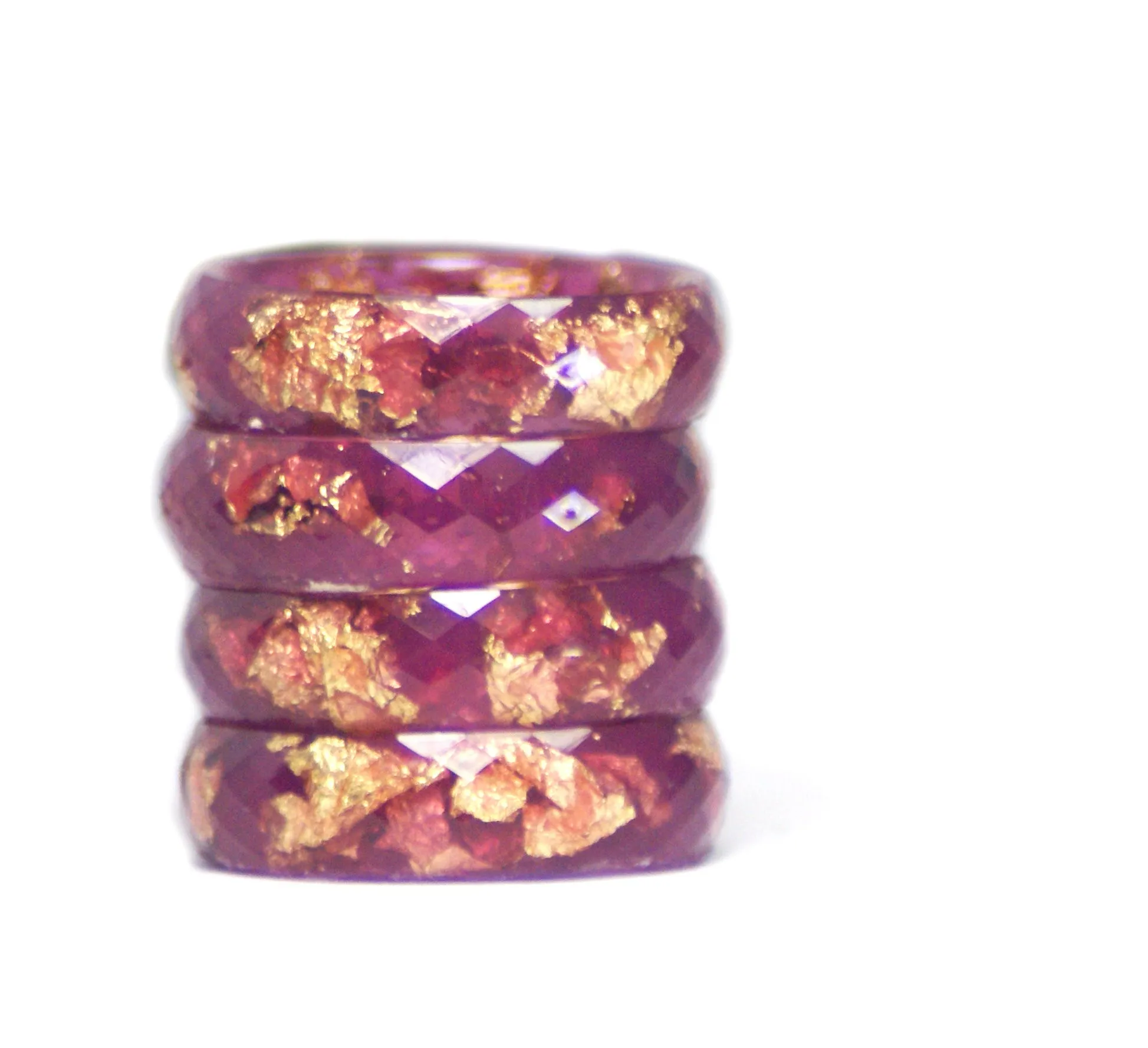 Raspberry and Gold Flake Resin Ring, Size 5-9