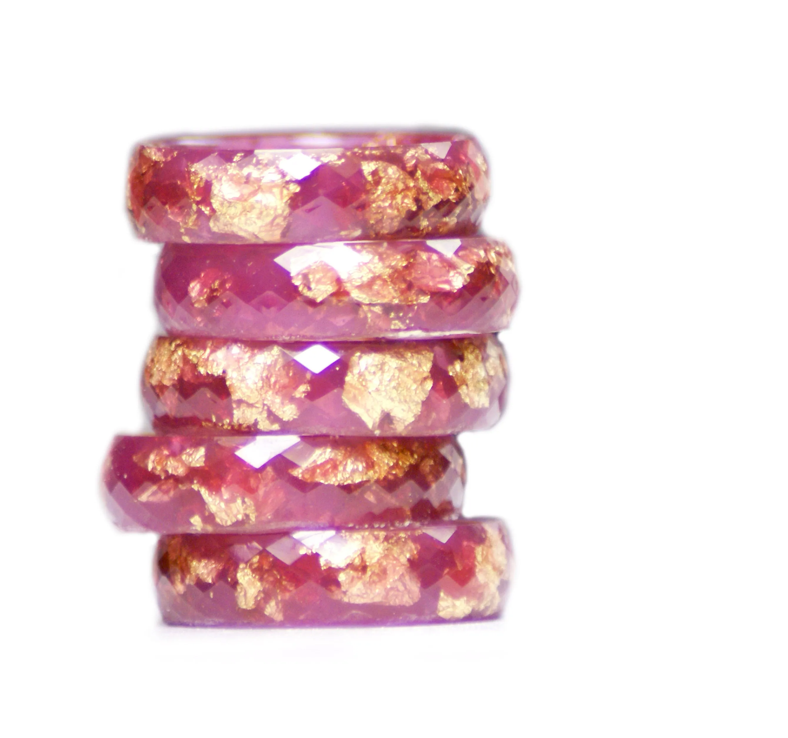 Raspberry and Gold Flake Resin Ring, Size 5-9