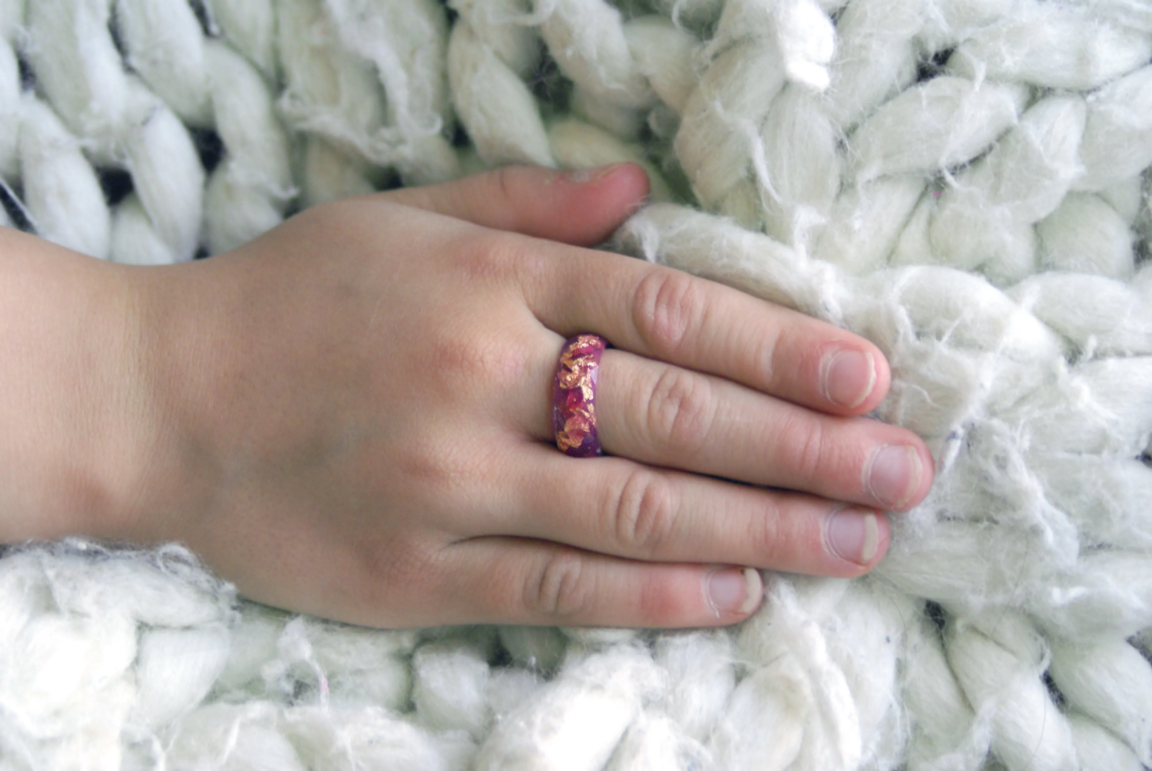 Raspberry and Gold Flake Resin Ring, Size 5-9