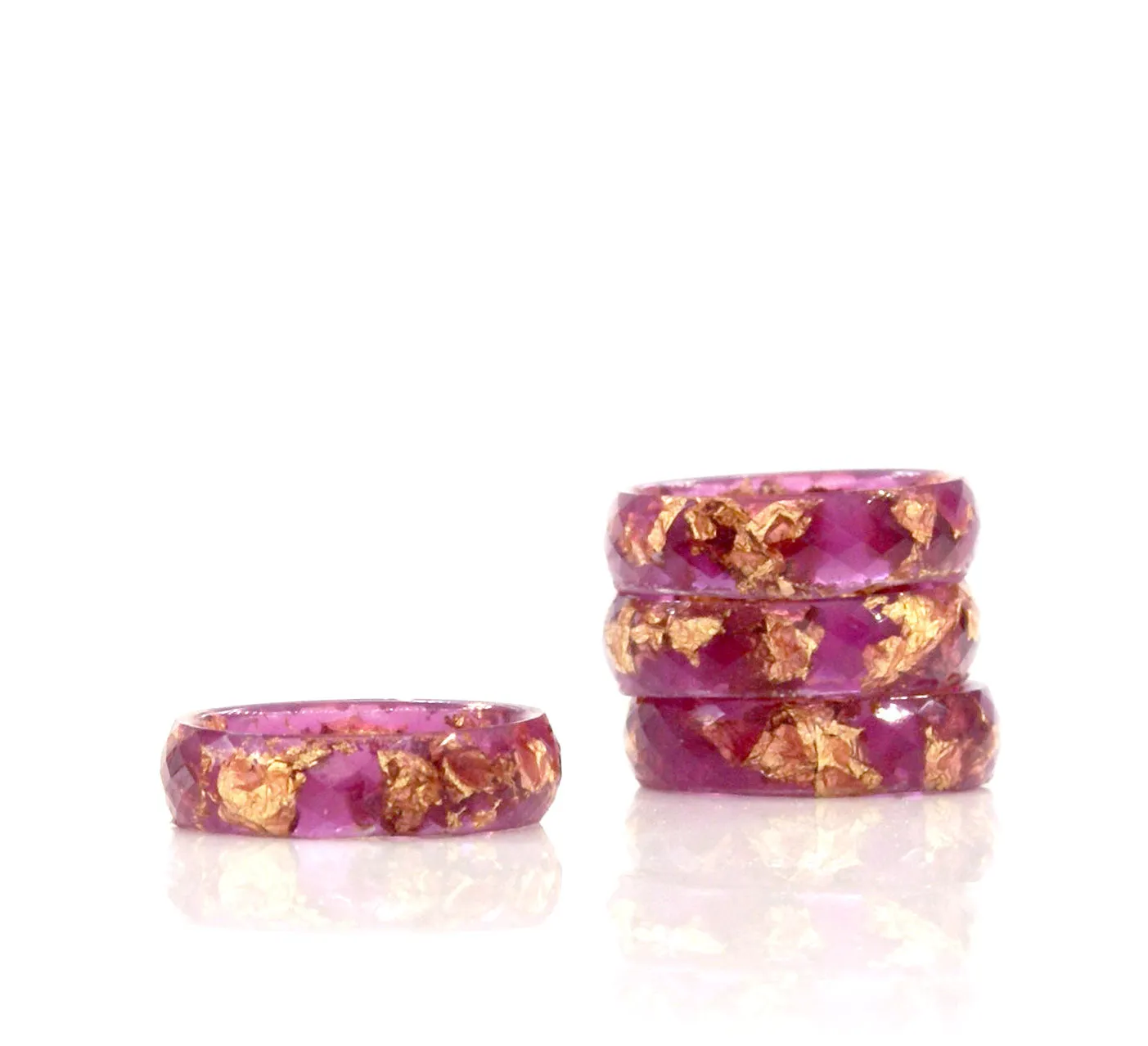 Raspberry and Gold Flake Resin Ring, Size 5-9