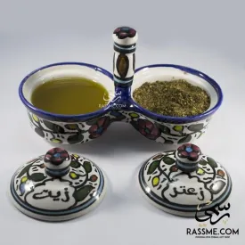 Rassme -  Hand Painted Ceramic Olive Oil & Thyme - Zeit w Zaater - سيراميك زيت وزعتر