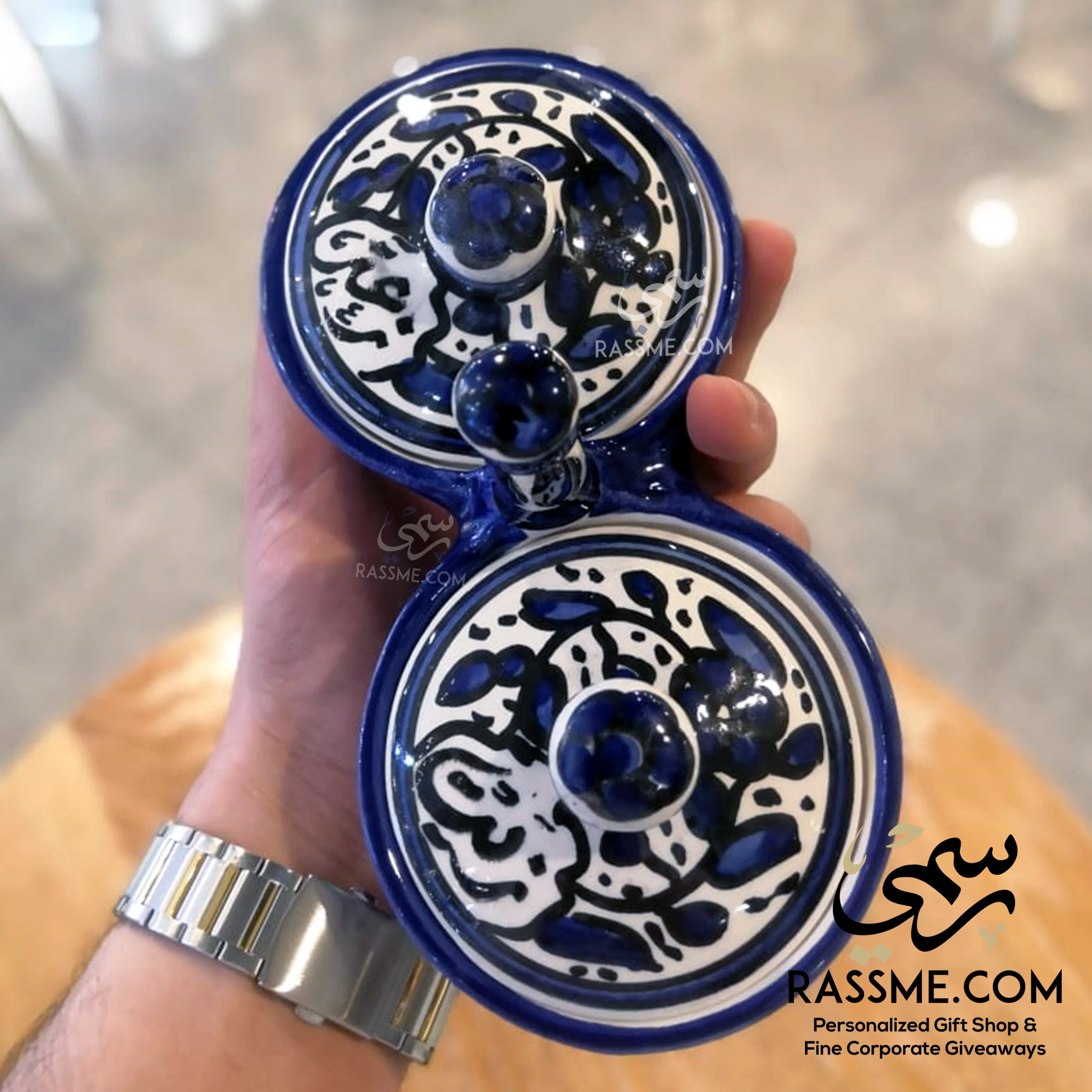 Rassme -  Hand Painted Ceramic Olive Oil & Thyme - Zeit w Zaater - سيراميك زيت وزعتر