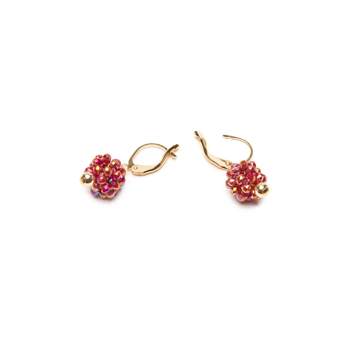 Red Bead Gold Earrings