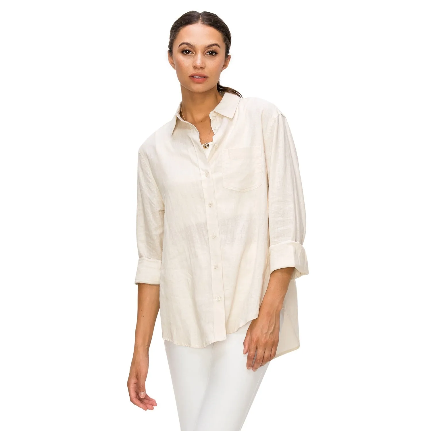 Relaxed Fit Linen Button-Down Shirts - Stone