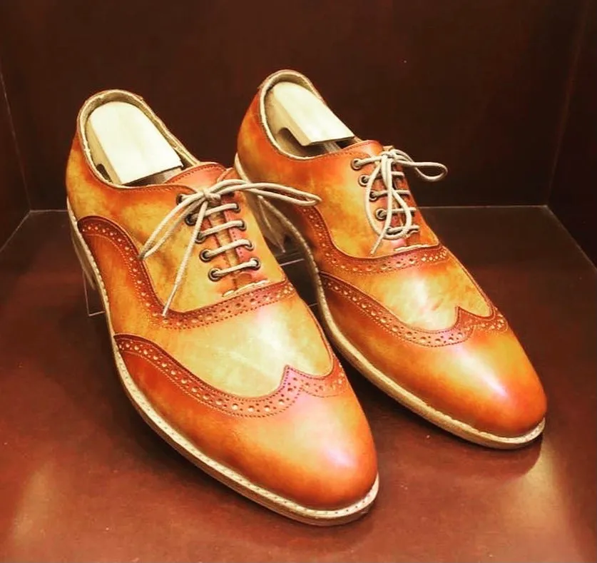 Romeo wing tip hand painted British Tan