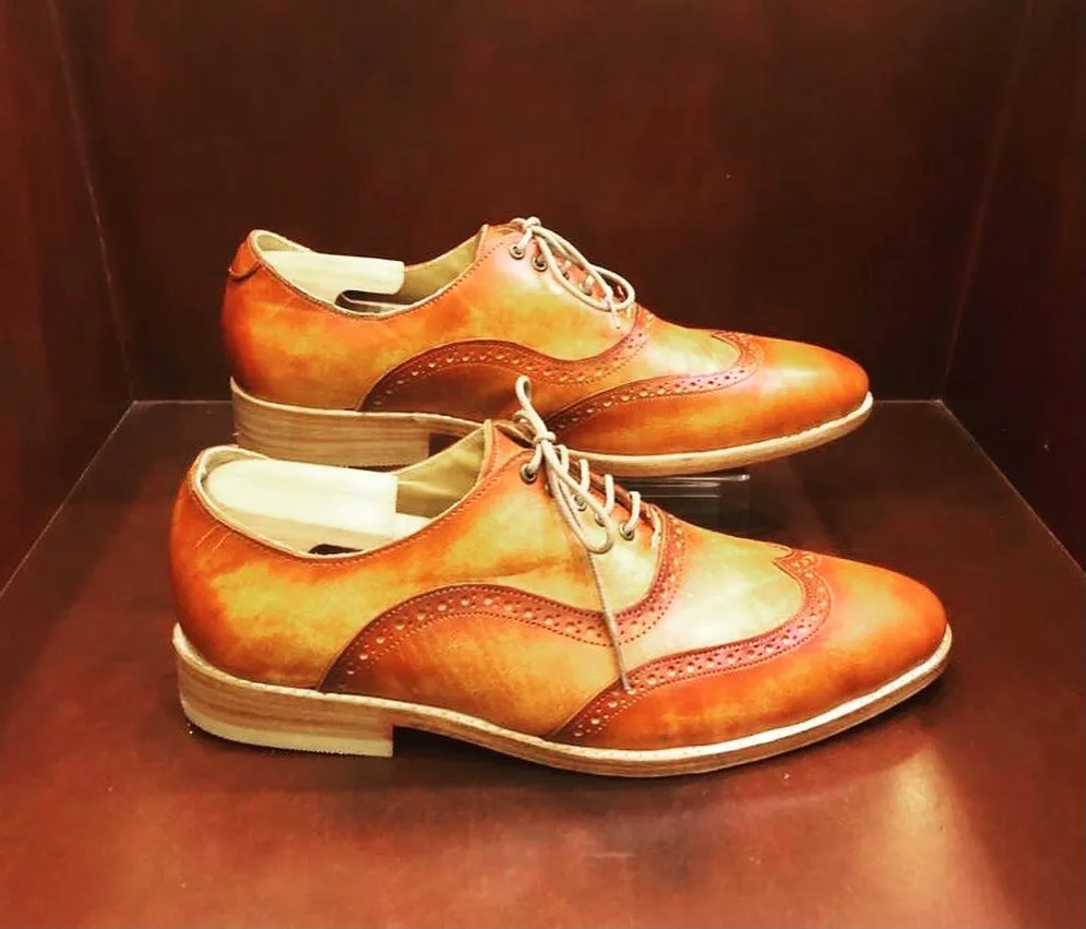 Romeo wing tip hand painted British Tan