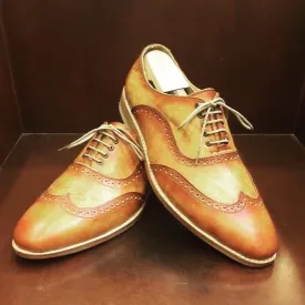 Romeo wing tip hand painted British Tan