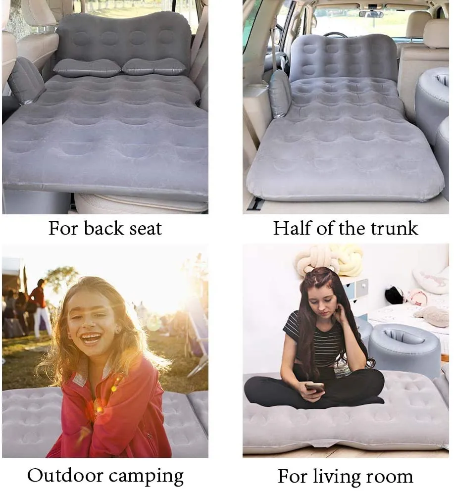 SAYGOGO Inflatable Car Air Mattress Travel Bed - Thickened Car Camping Bed Sleeping Pad with Electric Car Air Pump Flocking & PVC Surface Car Tent with 2 Pillows for SUV Sedan Pickup Back Seat