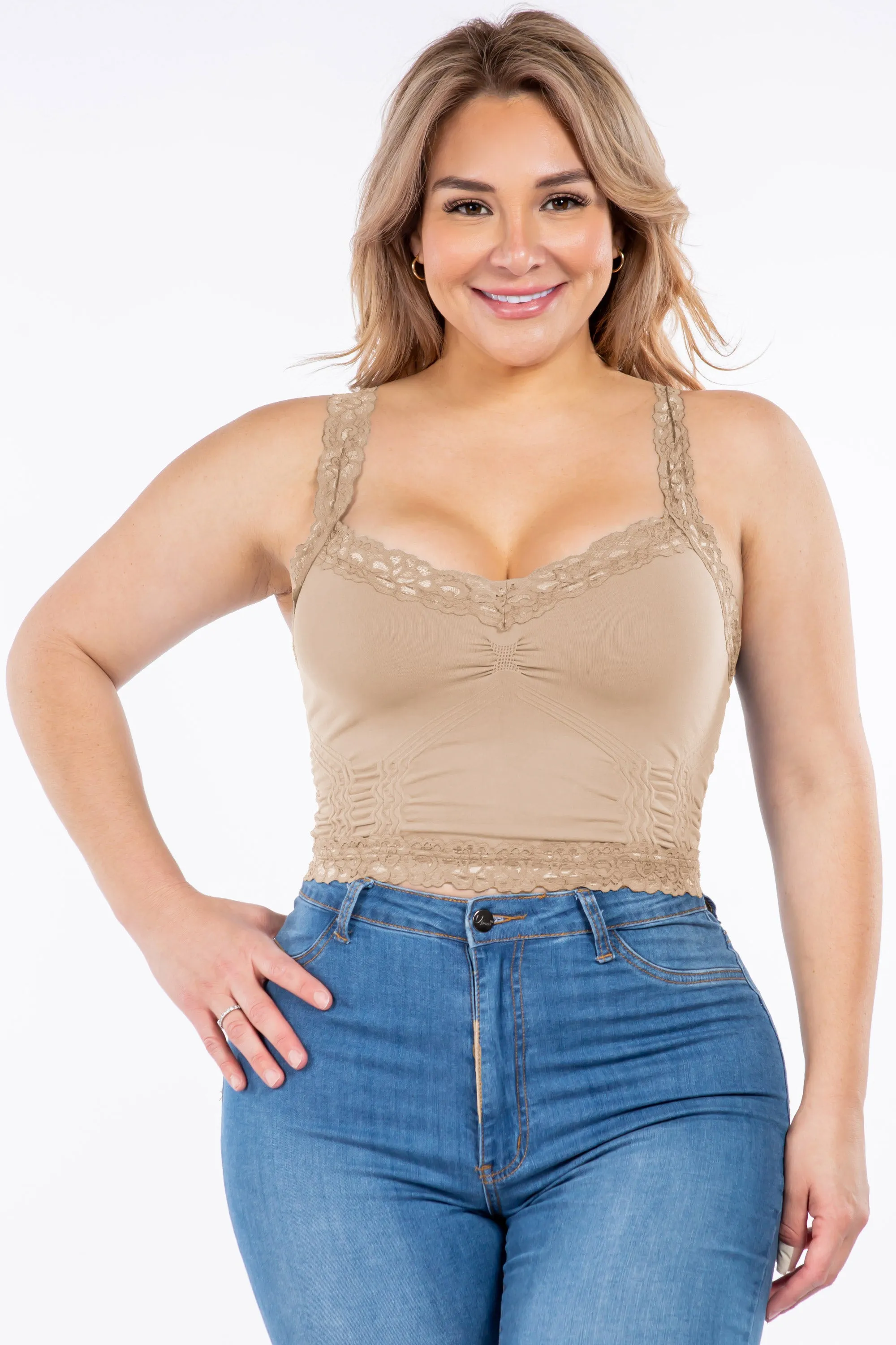 Seamless Bralette Camisole with Lace