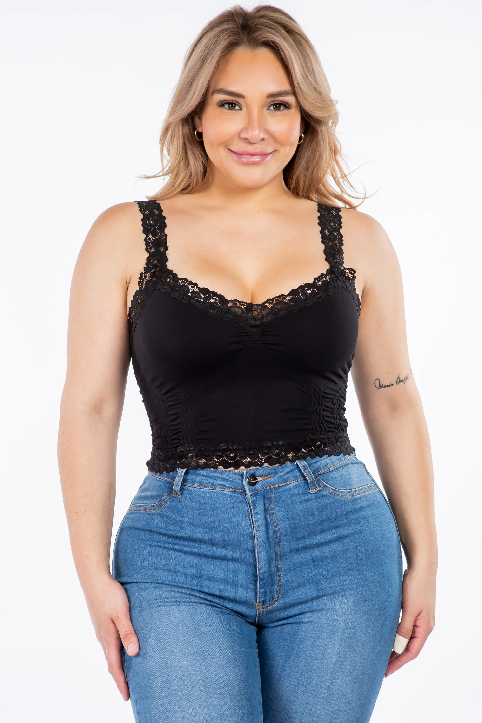 Seamless Bralette Camisole with Lace