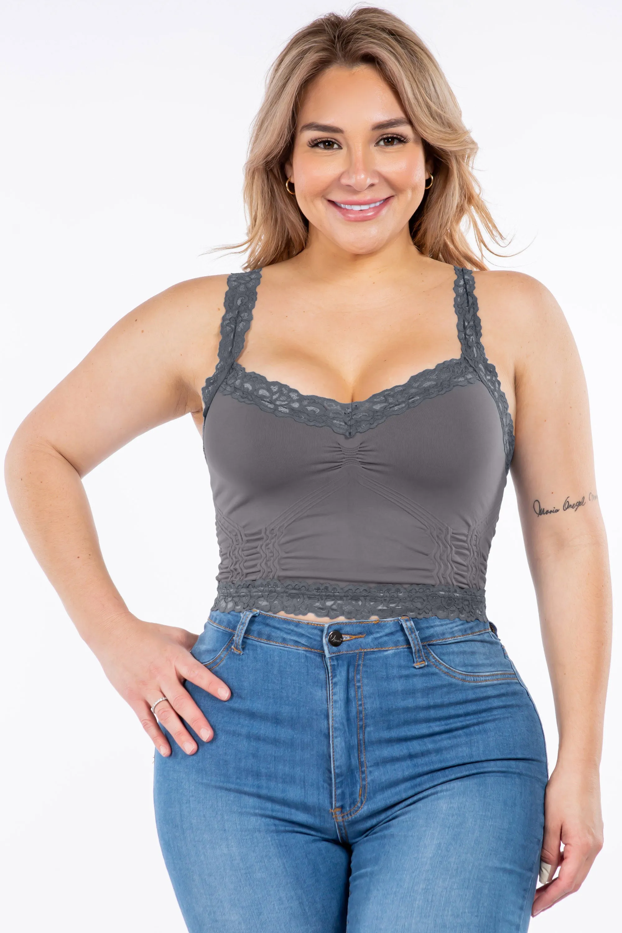 Seamless Bralette Camisole with Lace