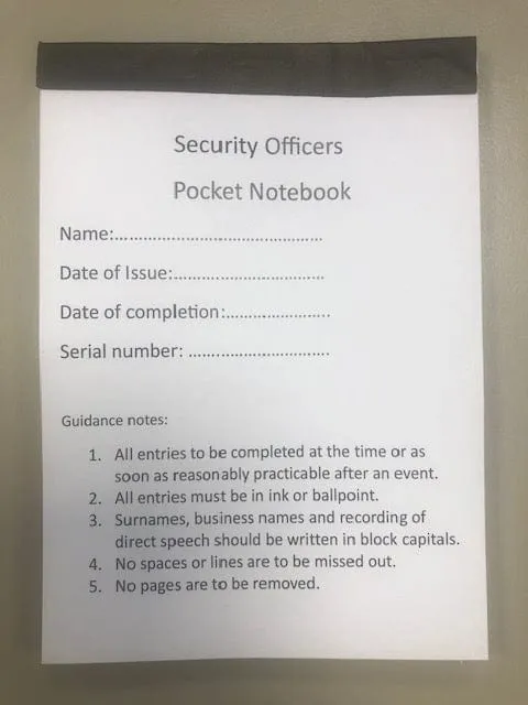 Security Officers Pocket Notebook