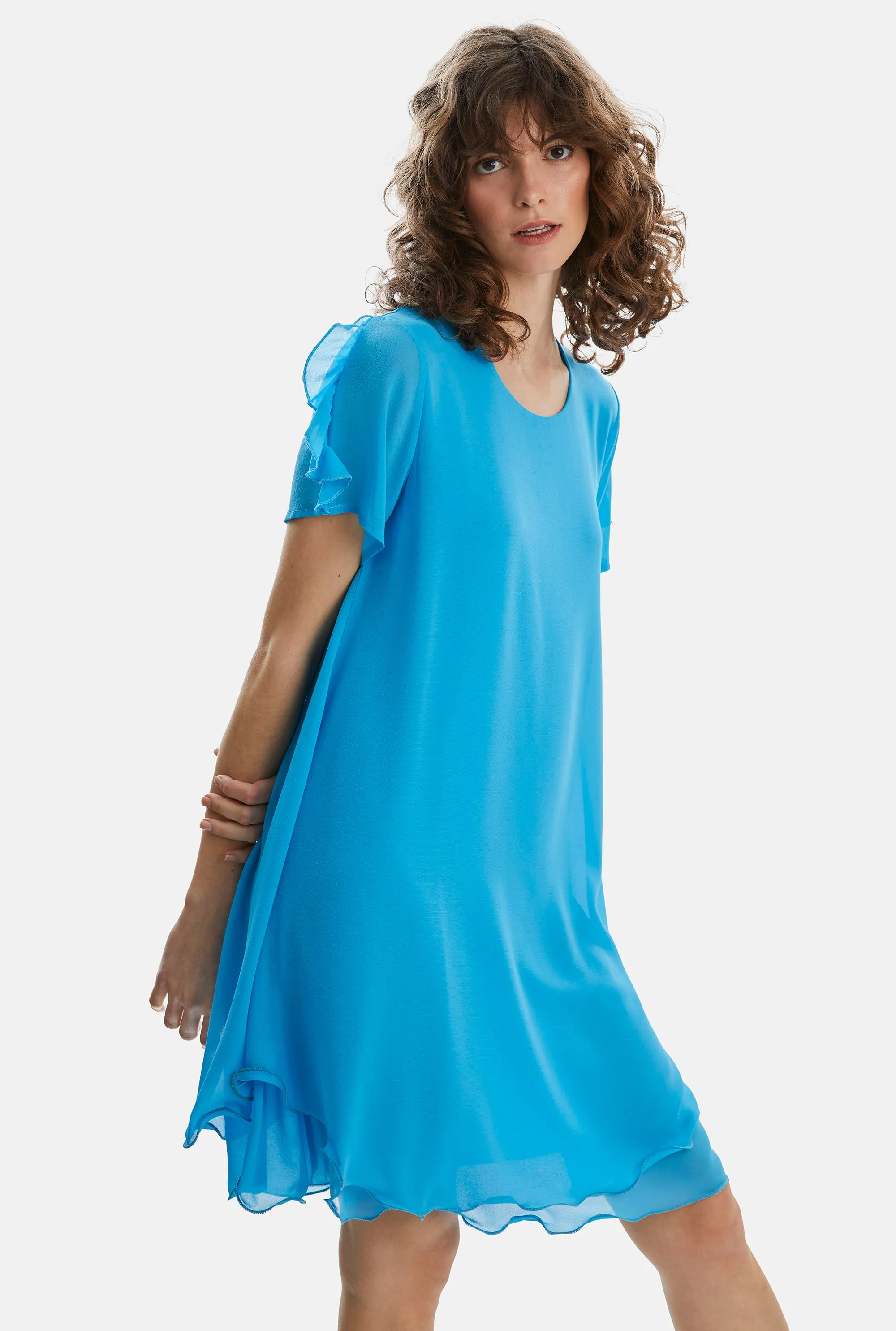 Short Sleeve Wave Hem Dress Turquoise