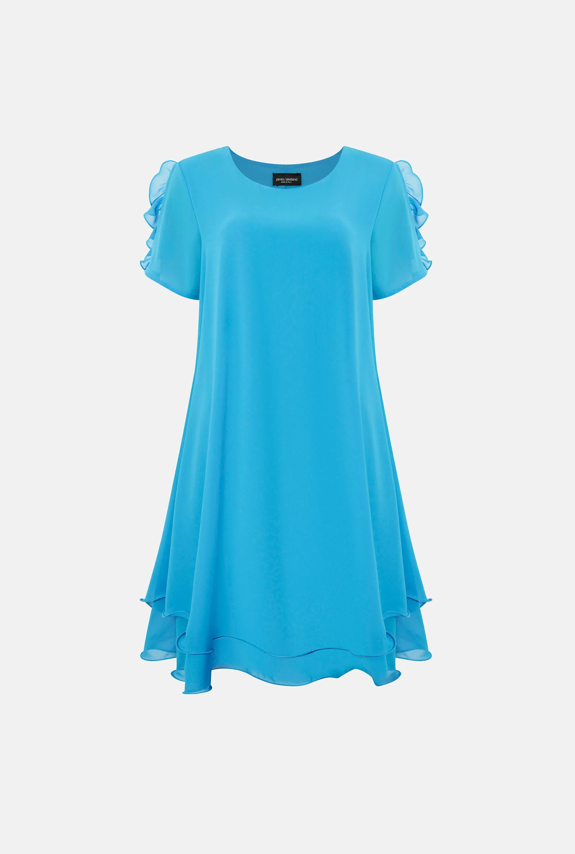 Short Sleeve Wave Hem Dress Turquoise