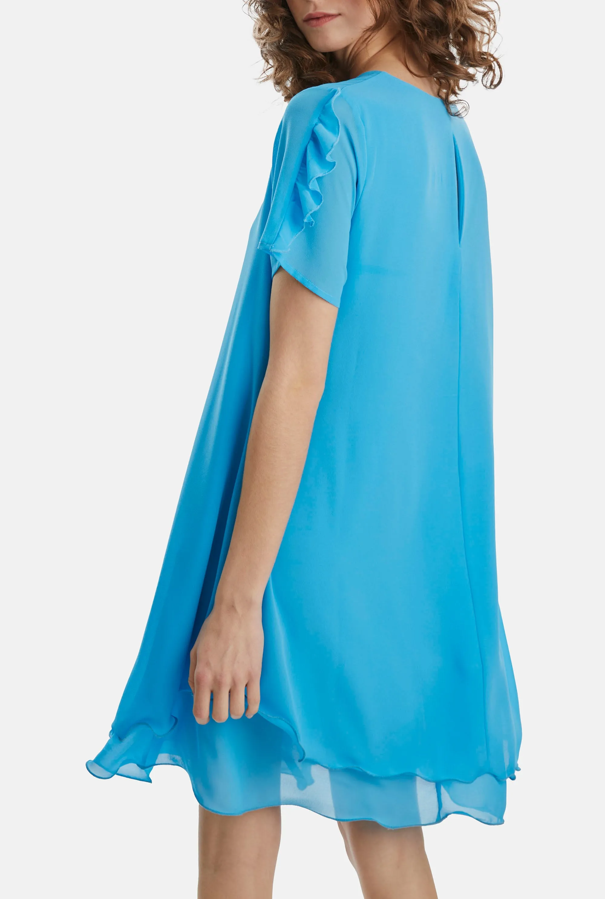 Short Sleeve Wave Hem Dress Turquoise