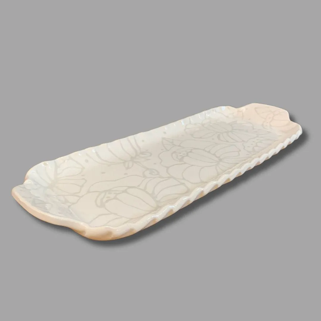 Simple Floral Medium Handled Rectangular Tray