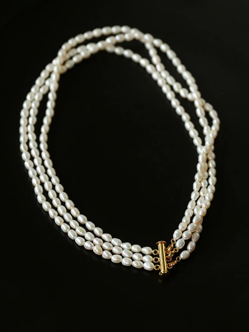 Simple Three-Layer Freshwater Pearl Necklace