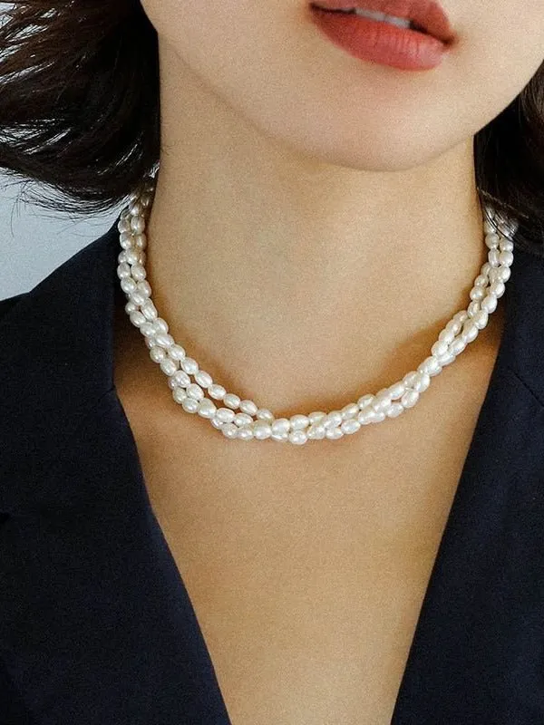 Simple Three-Layer Freshwater Pearl Necklace