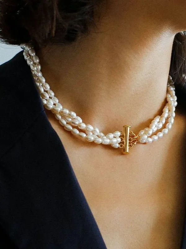 Simple Three-Layer Freshwater Pearl Necklace