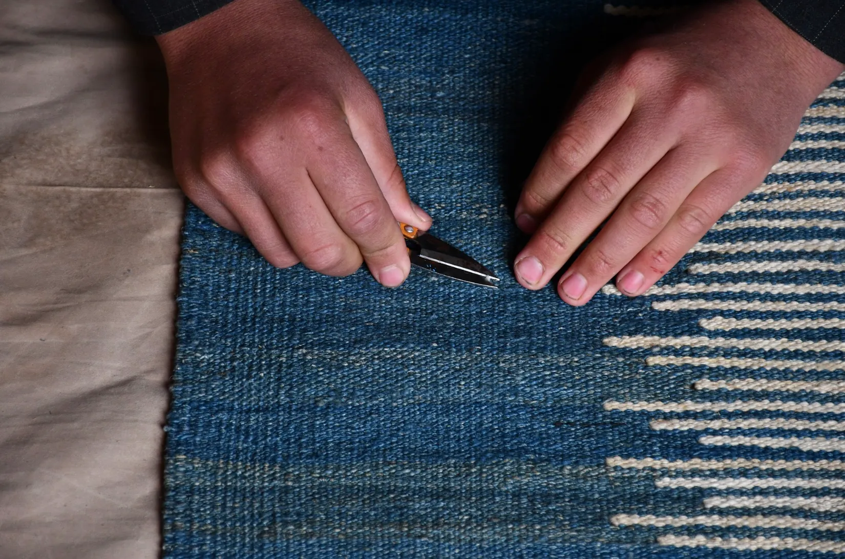 Sky blue with cream border kilim