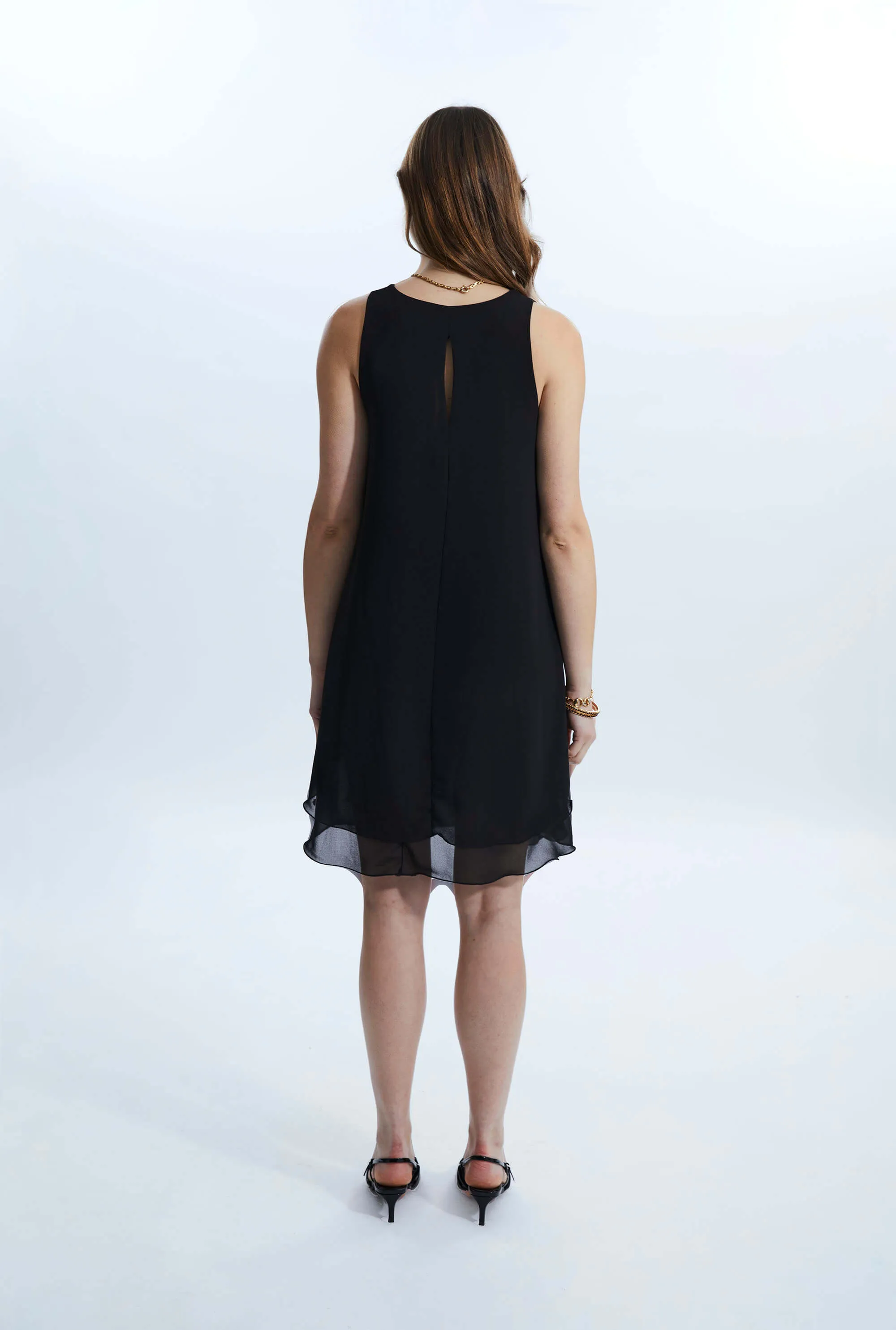 Sleeveless Wave Hem Dress Black