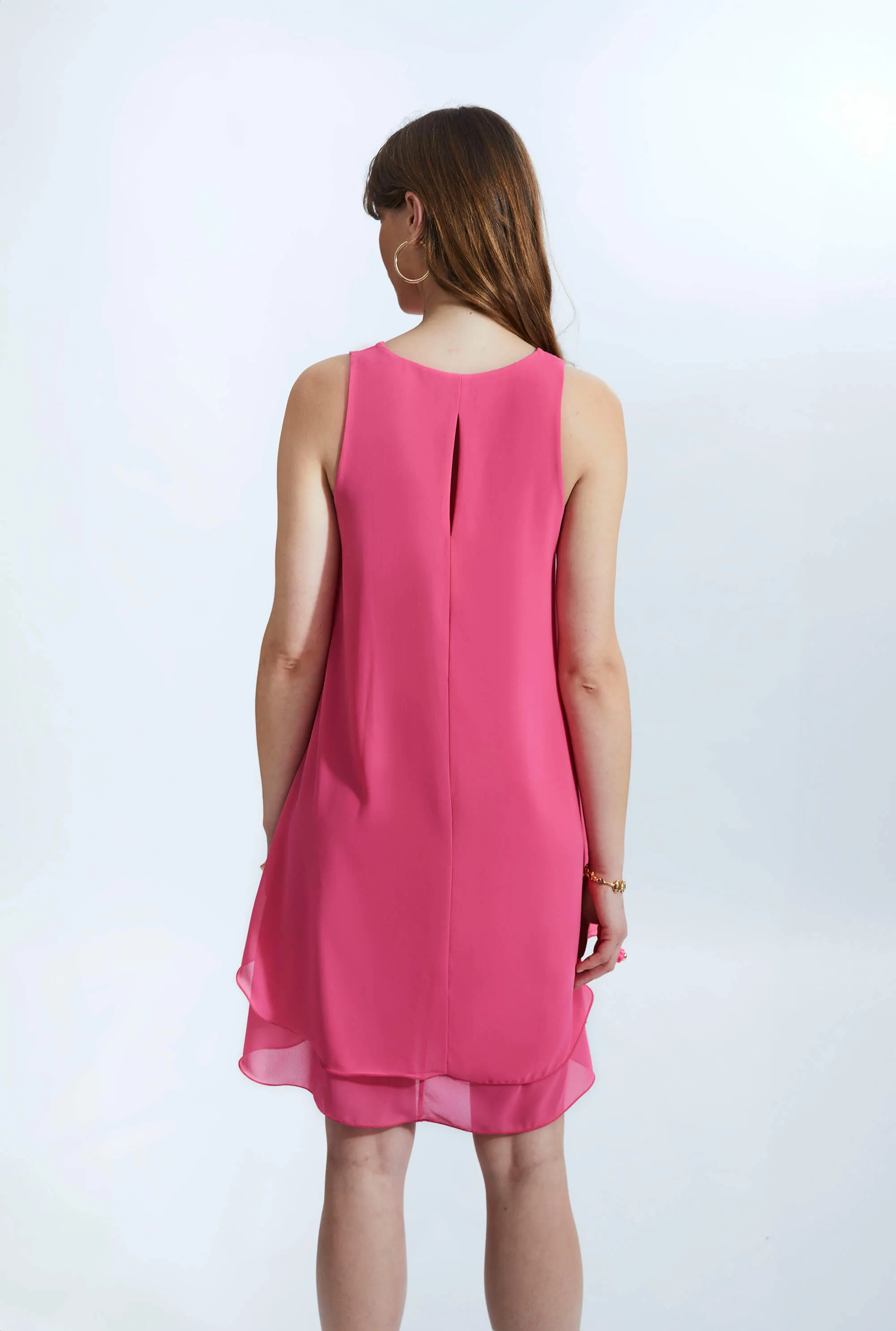 Sleeveless Wave Hem Dress Fuchsia