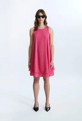 Sleeveless Wave Hem Dress Fuchsia