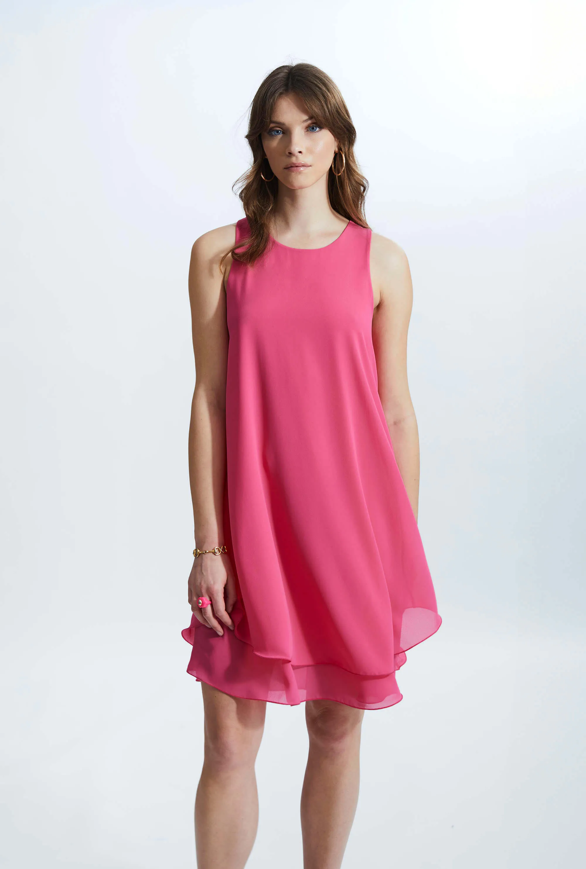 Sleeveless Wave Hem Dress Fuchsia