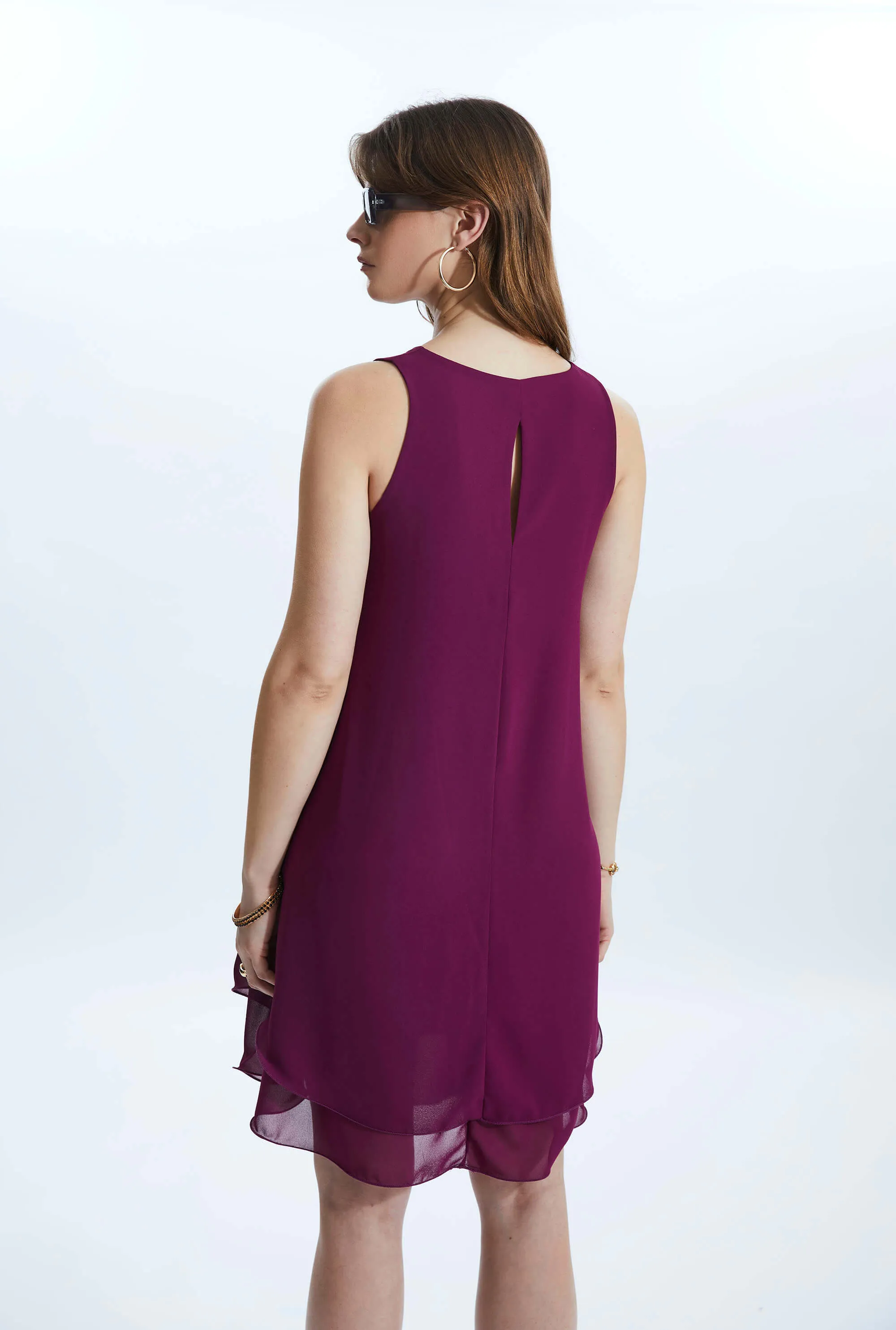 Sleeveless Wave Hem Dress Purple