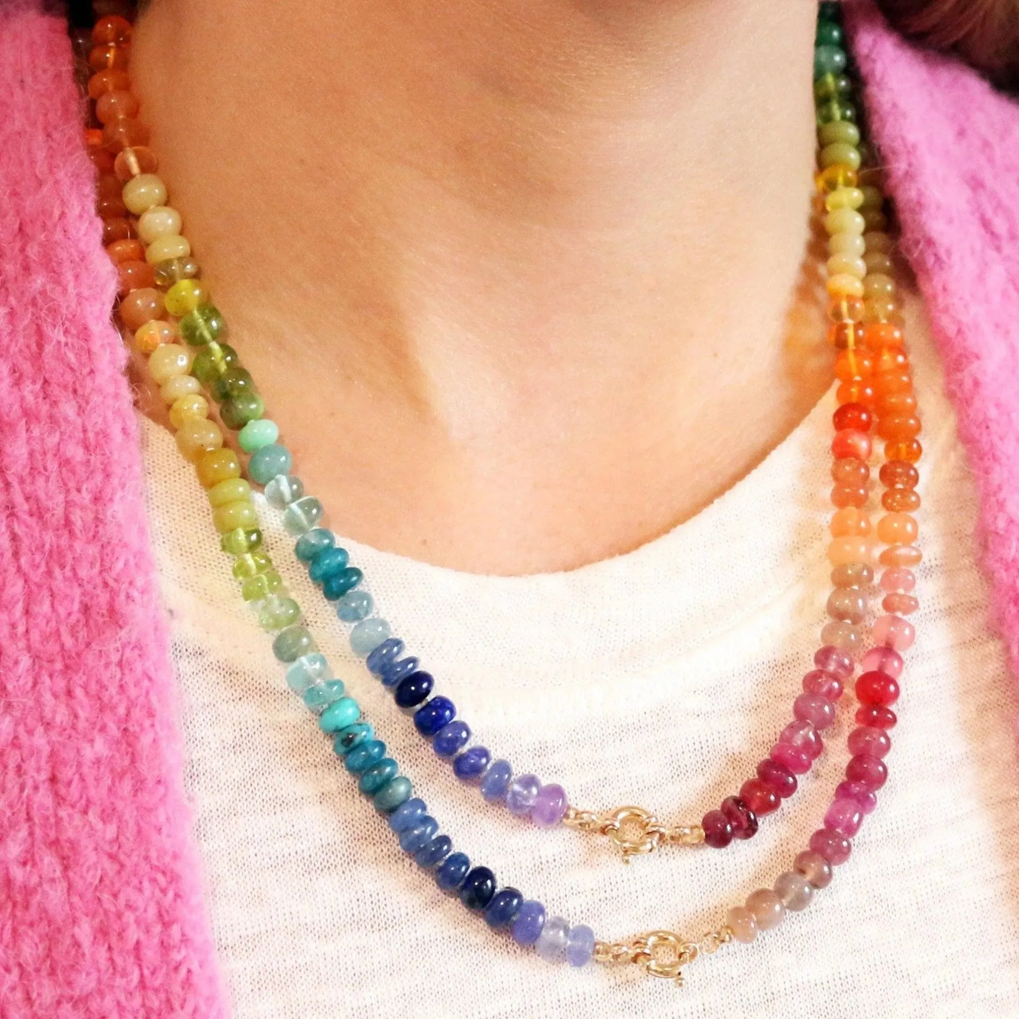 Small Classic Rainbow Gemstone Necklace