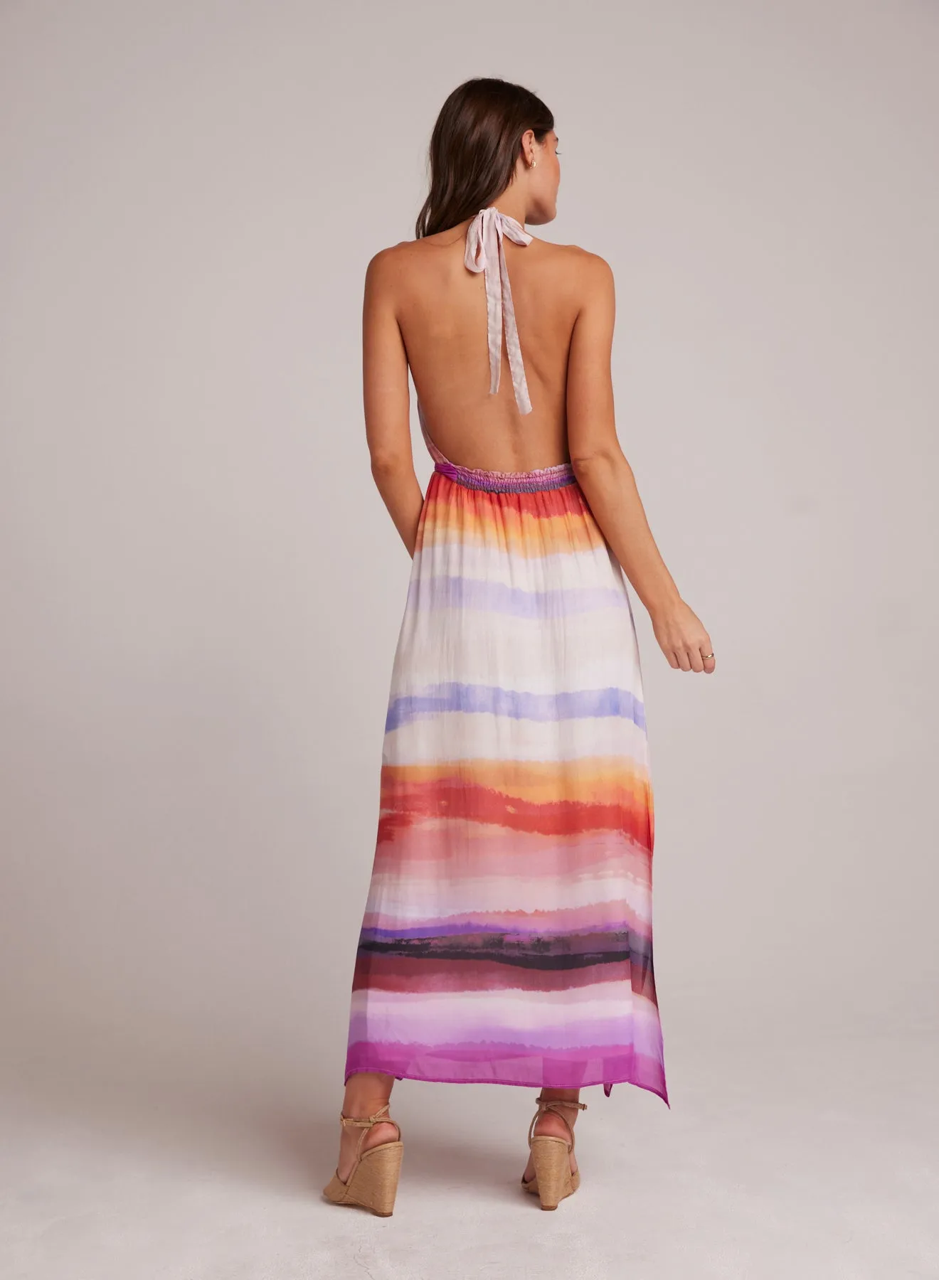 Smocked Waist Halter Midi Dress - Canyon Stripe Print