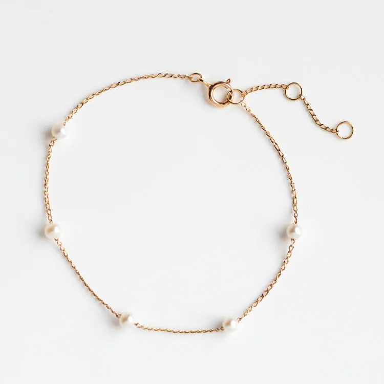 Solid Gold Simple Pearl Chain Bracelet