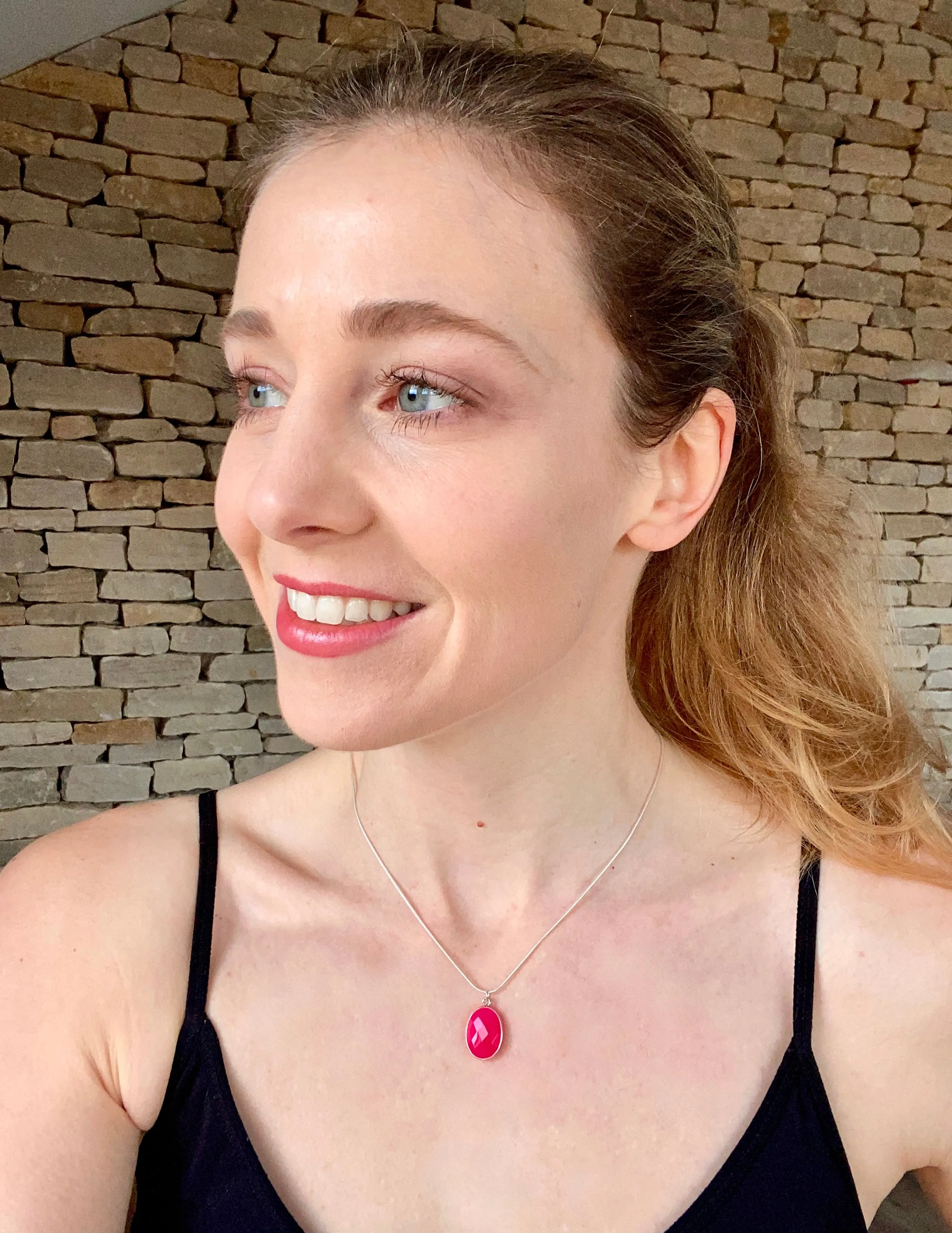 Solid Silver Chalcedony Hot Pink Pendant