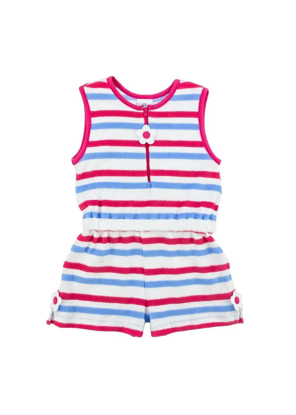 Stripe Terry Romper With Flowers