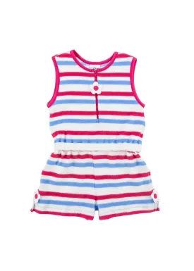 Stripe Terry Romper With Flowers