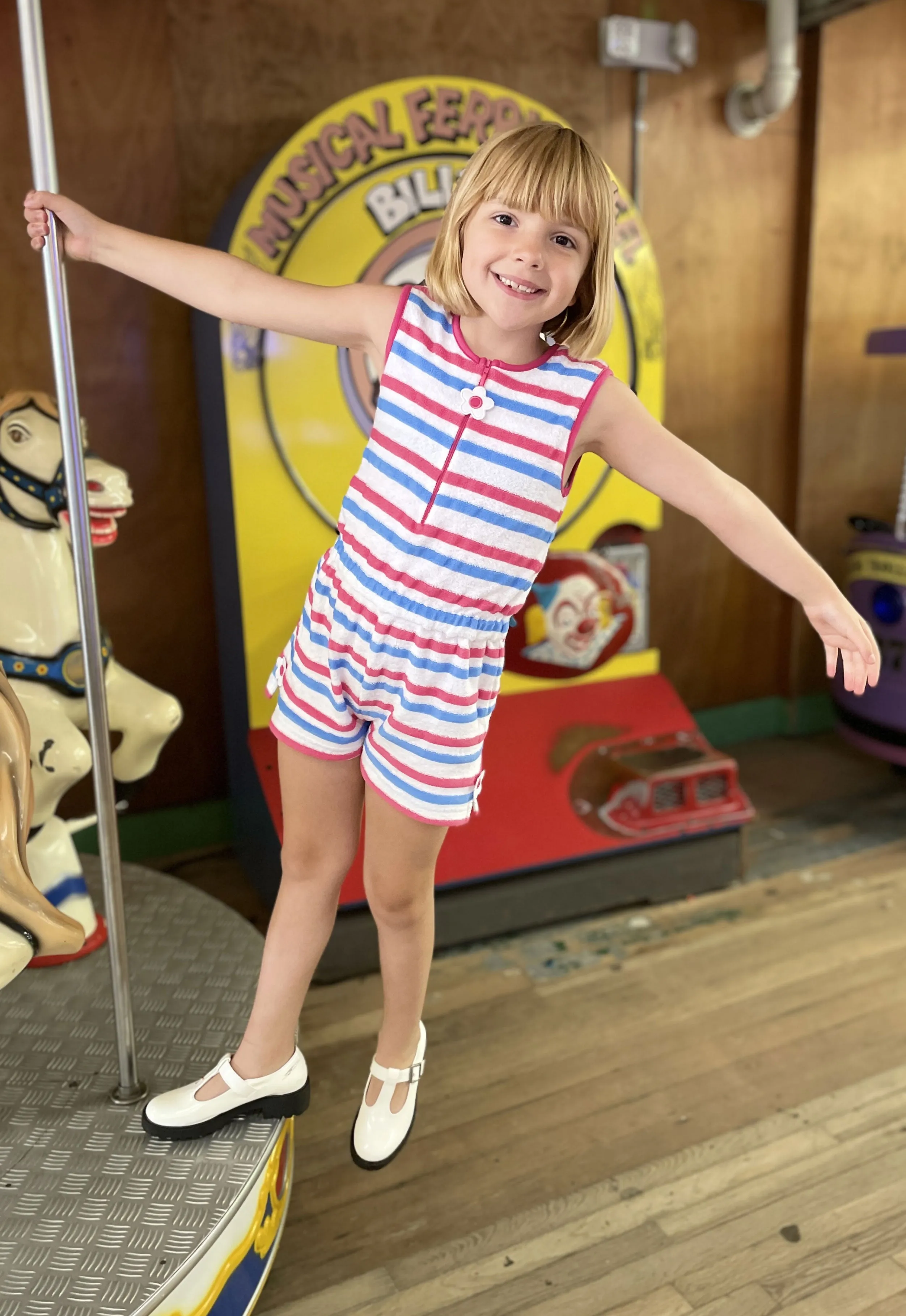 Stripe Terry Romper With Flowers