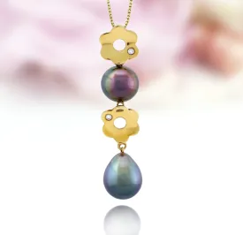 Tahitian pearl pendant in 18k yellow gold with diamonds - Tiare Tahiti - PEYDPE00595