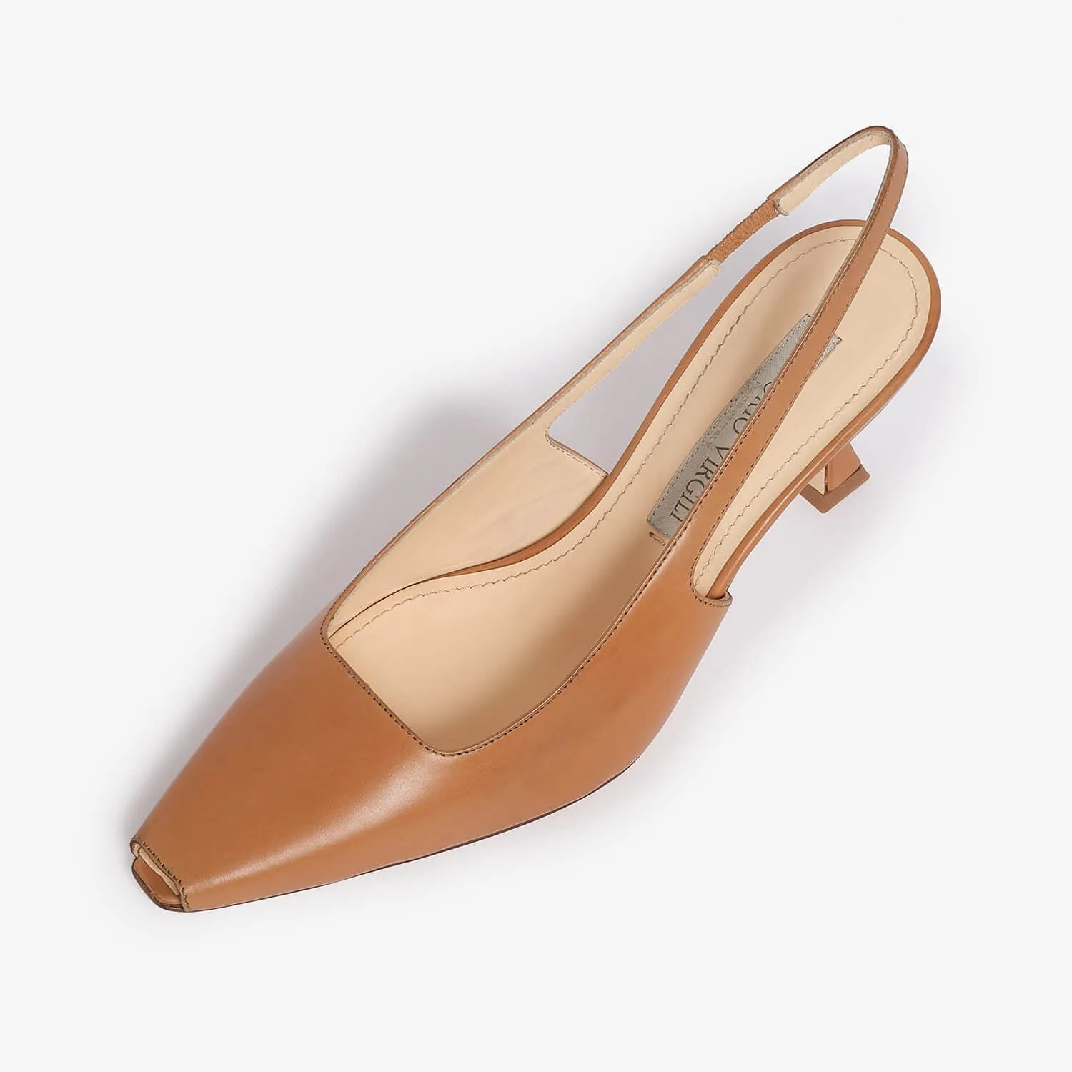 Tan women's leather slingback décolleté