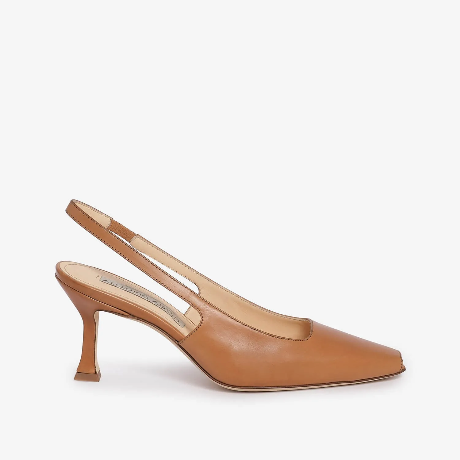 Tan women's leather slingback décolleté