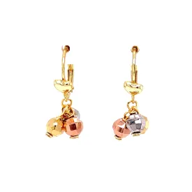 Tri Colored Faceted Ball Huggie Earrings with Heart