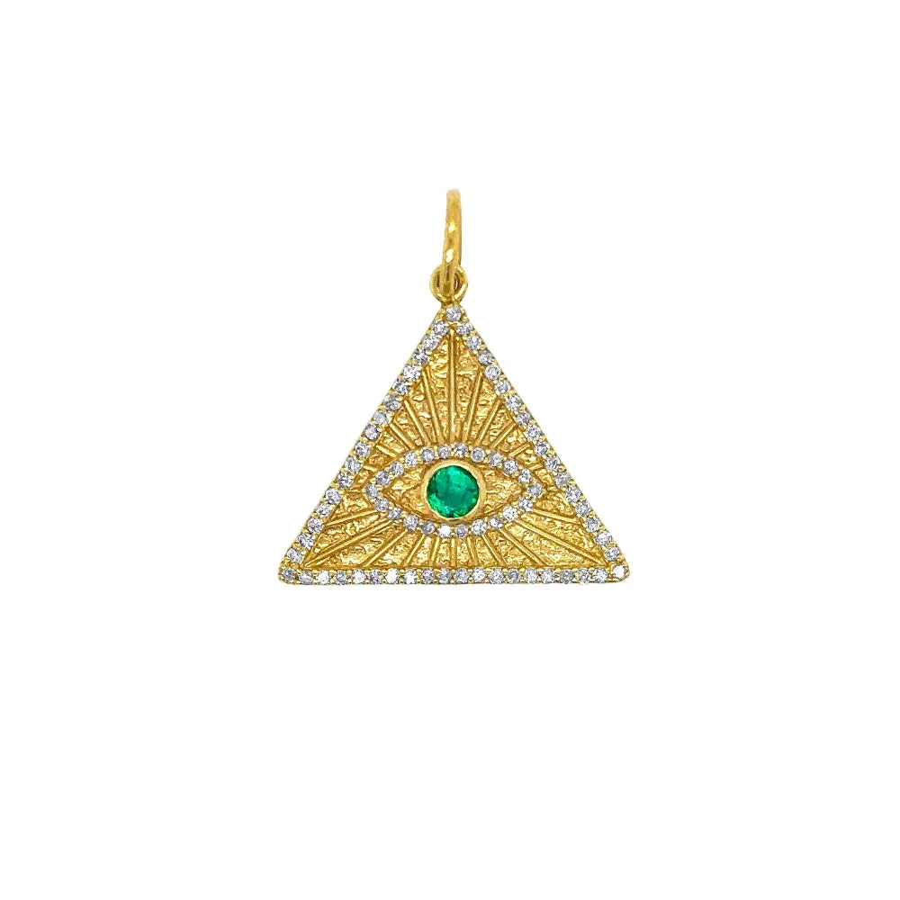 Triangle Eye Diamond and Emerald Pendant