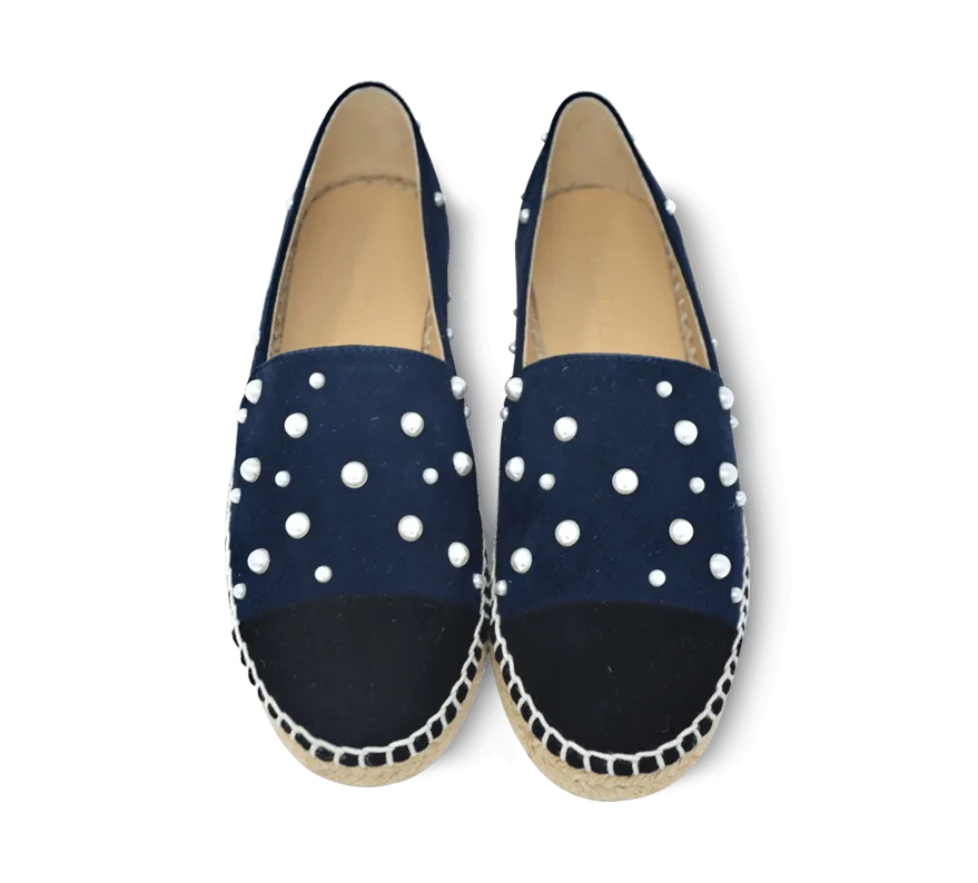 Valerie Suede Espadrille Slip-On with Pearls