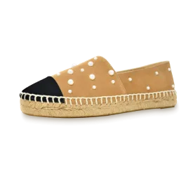 Valerie Suede Espadrille Slip-On with Pearls