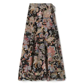 Wrap Tie Skirt - Black Paisley